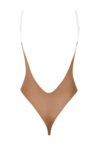 Intimates Soft Mesh Invisible Strap Thong Bodys in Honig