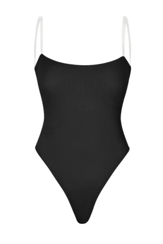 Intimates Soft Mesh Invisible Strap Thong Bodys in Schwarz