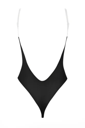 Intimates Soft Mesh Invisible Strap Thong Bodys in Schwarz