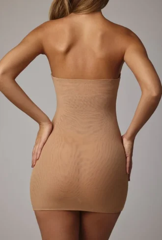 Intimates Soft Sheer-Mesh Bandeau Mini-Slip-Kleid in Mandel