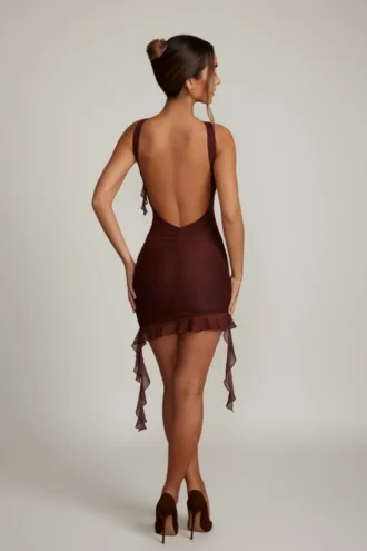Iolanda rückenfreies Minikleid mit Rüschen in Braun