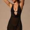 Iona Minikleid mit Wasserfallausschnitt und rückenfreiem Design in Schwarz Iona Minikleid mit Wasserfallausschnitt und rückenfreiem Design in Schwarz