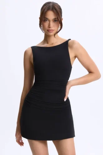 Ione Modal-Mikro-Minikleid mit Rüschen und A-Linie in Schwarz