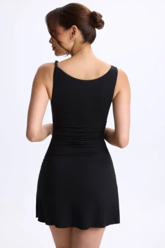 Ione Modal-Mikro-Minikleid mit Rüschen und A-Linie in Schwarz
