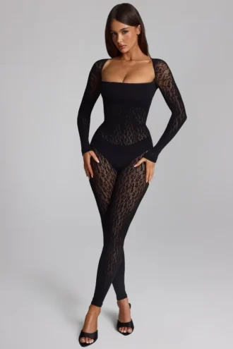 Irina Langarm-Jumpsuit aus nahtlosem Strick in Schwarz