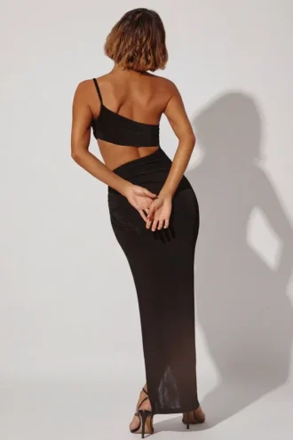 Ishtar One-Shoulder-Maxikleid mit Ausschnitt in Schwarz