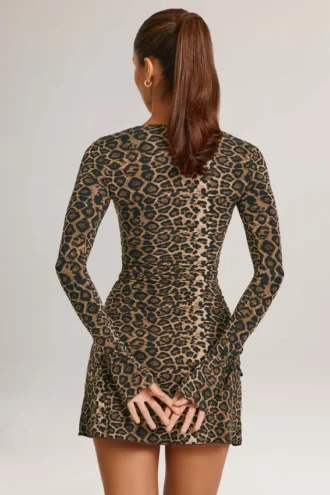 Iskra Modal-Minikleid mit langen Ärmeln im Leopardenmuster