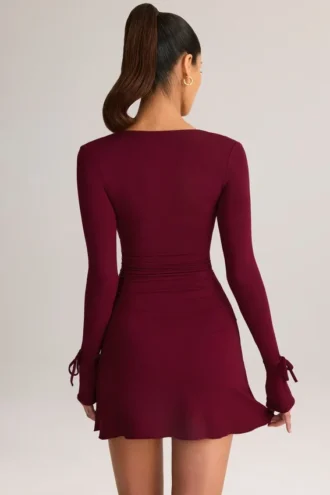 Iskra Modal-Minikleid mit langen Ärmeln in Weinrot