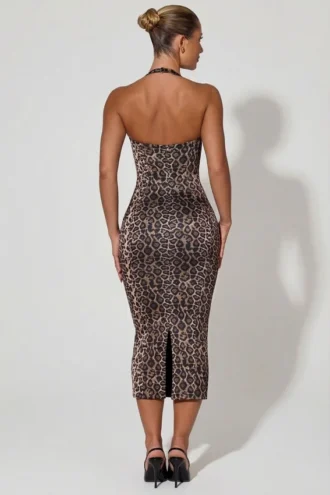 Ismay Midi-Kleid mit Halterneck und Lagenlook im Leopardenmuster