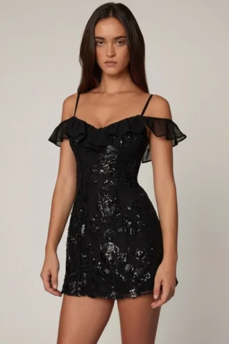 Jacira verziertes A-Linien-Minikleid mit Schnürung in Schwarz