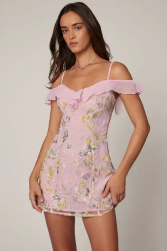 Jacira verziertes A-Linien-Minikleid mit Schnürung in zartem Rosa