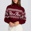 Jacquard-Strick-Cropped-Pullover in Crimson Red Jacquard-Strick-Cropped-Pullover in Crimson Red