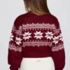 Jacquard-Strick-Cropped-Pullover in Crimson Red Jacquard-Strick-Cropped-Pullover in Crimson Red