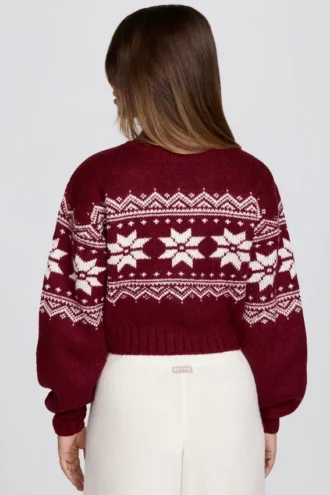 Jacquard-Strick-Cropped-Pullover in Crimson Red