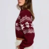 Jacquard-Strick-Cropped-Pullover in Crimson Red Jacquard-Strick-Cropped-Pullover in Crimson Red