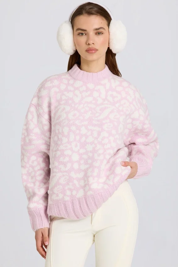Jacquard-Strick-Oversize-Pullover in Pink Jacquard-Strick-Oversize-Pullover in Pink