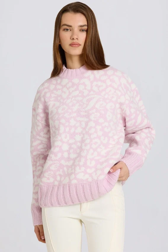 Jacquard-Strick-Oversize-Pullover in Pink Jacquard-Strick-Oversize-Pullover in Pink