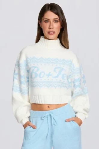 Jacquard-Strick-Pullover in Elfenbein