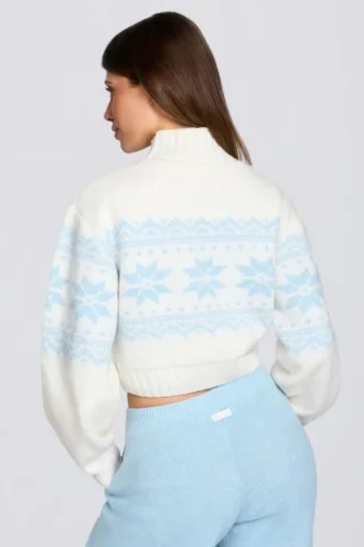 Jacquard-Strick-Pullover in Elfenbein