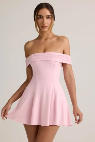 Jaida Modal-Minikleid mit schulterfreiem Ausschnitt und A-Linien-Schnitt in Babyrosa