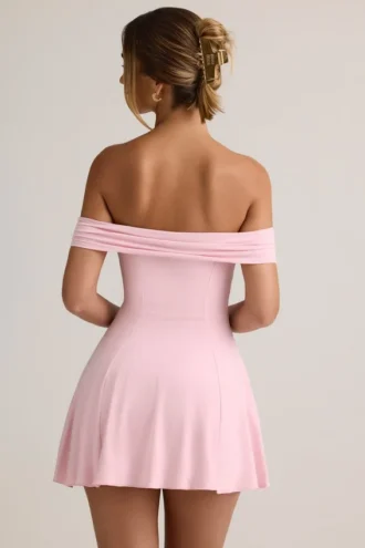 Jaida Modal-Minikleid mit schulterfreiem Ausschnitt und A-Linien-Schnitt in Babyrosa