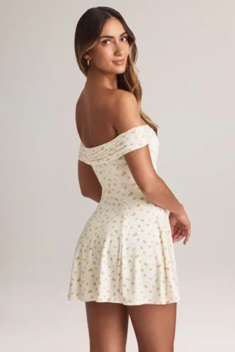 Jaida Modal-Minikleid mit schulterfreiem Ausschnitt und A-Linien-Schnitt in Blumenmuster