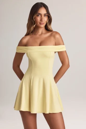 Jaida Modal-Minikleid mit schulterfreiem Ausschnitt und A-Linien-Schnitt in Lemon Sherbet
