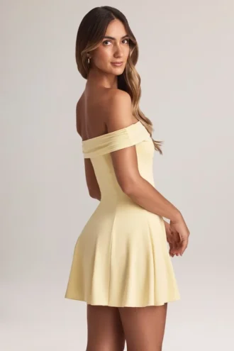 Jaida Modal-Minikleid mit schulterfreiem Ausschnitt und A-Linien-Schnitt in Lemon Sherbet