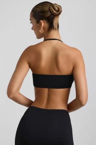 Jerika Slinky Jersey Bralette mit Metallverzierung und Neckholder-Ausschnitt in Schwarz