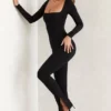 Jett Langarm-Jumpsuit mit quadratischem Ausschnitt in Schwarz Jett Langarm-Jumpsuit mit quadratischem Ausschnitt in Schwarz