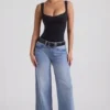 Jeylan Low-Rise-Jeans mit weitem Bein in Vintage-Waschung Jeylan Low-Rise-Jeans mit weitem Bein in Vintage-Waschung