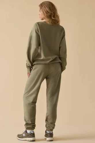 Jogginghose aus Baumwollfleece mit mittelhohem Bund in Khaki-Grün