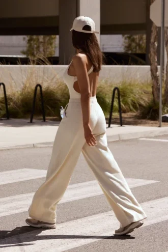 Jogginghose aus Frottee mit weitem Bein in Creme