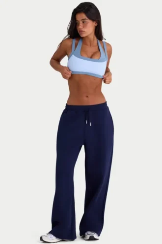 Jogginghose aus gebürstetem Jersey mit weitem Bein in Classic Navy