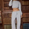 Jogginghose aus gebürstetem Jersey mit weitem Bein in Grau meliert Jogginghose aus gebürstetem Jersey mit weitem Bein in Grau meliert