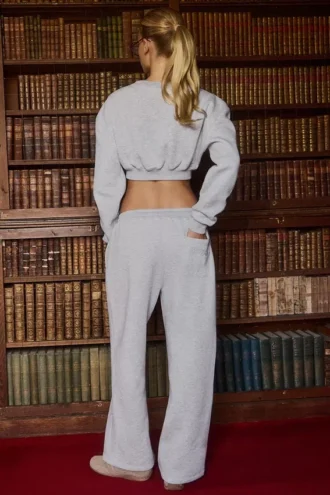 Jogginghose aus gebürstetem Jersey mit weitem Bein in Grau meliert
