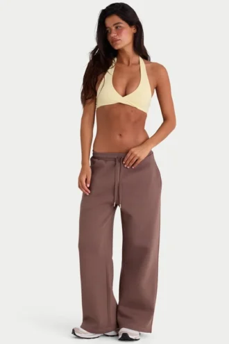 Jogginghose aus gebürstetem Jersey mit weitem Bein in Kakao