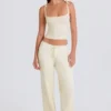 Jogginghose aus geripptem Strick mit weitem Bein in Creme Jogginghose aus geripptem Strick mit weitem Bein in Creme