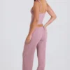 Jogginghose aus geripptem Strick mit weitem Bein in Mauve Jogginghose aus geripptem Strick mit weitem Bein in Mauve