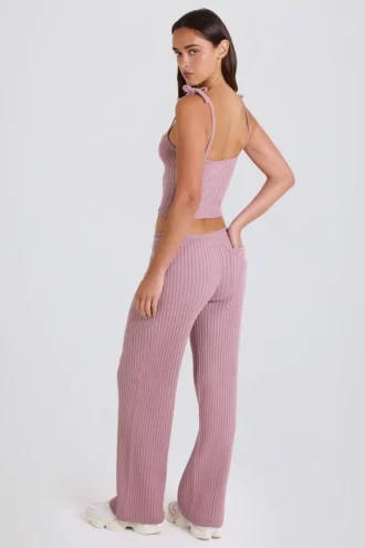 Jogginghose aus geripptem Strick mit weitem Bein in Mauve