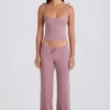Jogginghose aus geripptem Strick mit weitem Bein in Mauve Jogginghose aus geripptem Strick mit weitem Bein in Mauve