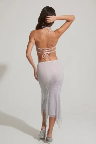 Jordana Midaxi-Rock mit verziertem Handkerchief-Saum in Silber