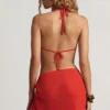 Keika Neckholder-Cowl-Crop-Top in Chili-Rot