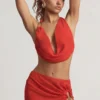 Keika Neckholder-Cowl-Crop-Top in Chili-Rot
