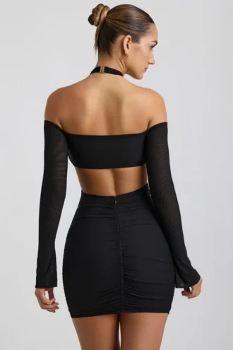 Kemina schulterfreies, gerafftes Minikleid mit Cut-outs in Schwarz