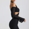 Kemina schulterfreies, gerafftes Minikleid mit Cut-outs in Schwarz