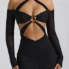 Kemina schulterfreies, gerafftes Minikleid mit Cut-outs in Schwarz