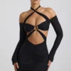 Kemina schulterfreies, gerafftes Minikleid mit Cut-outs in Schwarz