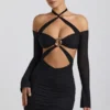 Kemina schulterfreies, gerafftes Minikleid mit Cut-outs in Schwarz