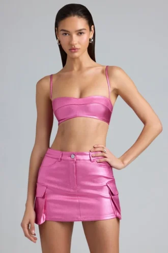 Kennedy Metallic-Denim-Bralette in Deep Pink